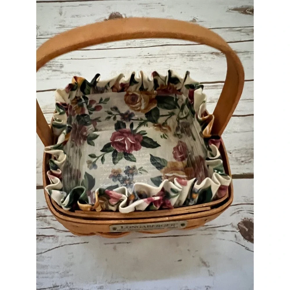 VTG Longaberger Basket 1996 Hostess Appreciation Floral Liner Brown 5x5x3